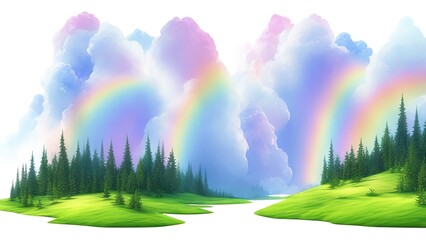 Naklejka na ściany i meble A Forest and Rainbow Scene illustration.