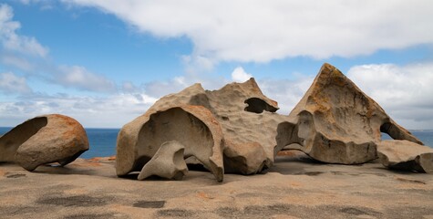 Remarkable Rocks in Flinders Chase National Park on Kangaroo Island, South Australia. Rocks covered...