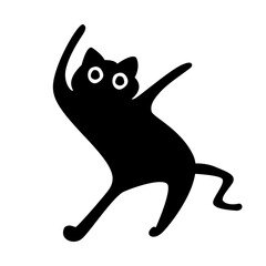Black big eye dancing cats isolated on white background. 