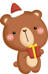 a vector of a bear holding a Christmas present