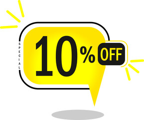 10% off limited special offer. 10% discount Banner with ten percent off in a yellow round sided balloon