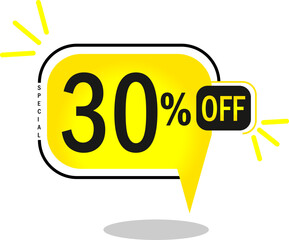 30% off limited special offer. 30% Discount Banner with thirty percent off in a yellow round sided balloon