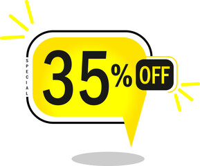 35% off limited special offer. 35% Discount Banner with thirty five percent off in a yellow round sided balloon