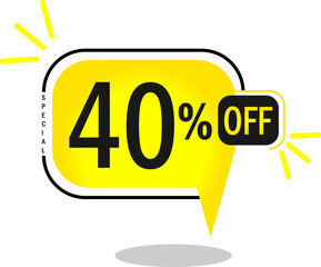 40% off limited special offer. 40% Discount Banner with forty percent off in a yellow round sided balloon