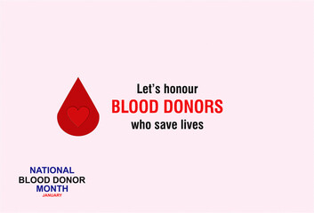 Let's honor blood donors who save lives. National Blood donors month January. Appreciation and motivation card illustration.
