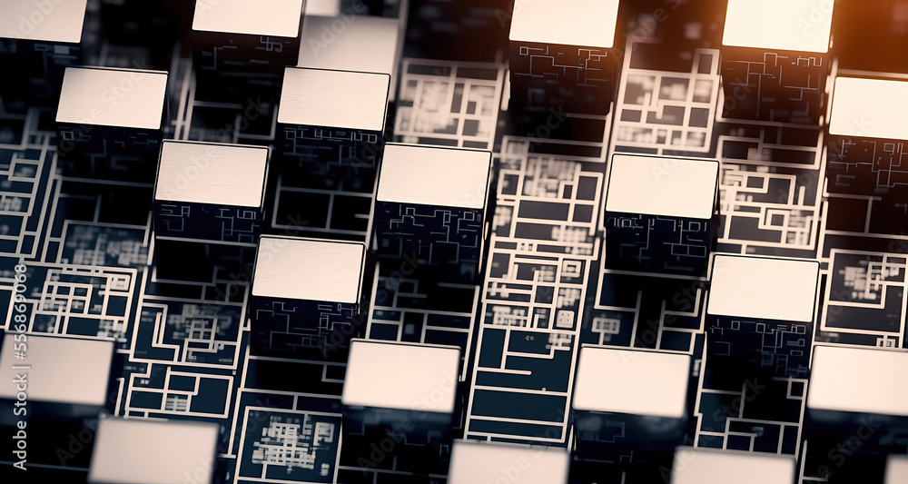 Aufkleber abstract technology background image. featuring warm lighting and metallic cubes on a circuit pcb bo