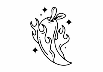 Illustration line art of hot chili tattoo