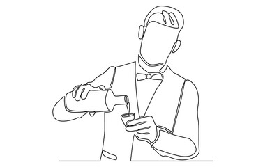 continuous line of bartender makes a cocktail