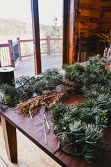 Supplies and materials for making Christmas wreaths