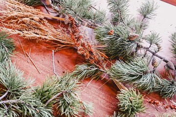 Supplies and materials for making Christmas wreaths