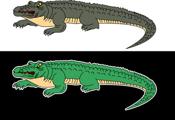 Drawing crocodile vector set.Sticker crocodile isolate on white background.