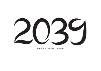 2039 happy new year black color vector, 2039 number design, 2039 year vector illustration,  Black lettering number template, typography logo, new year celebration, Holiday greeting card design