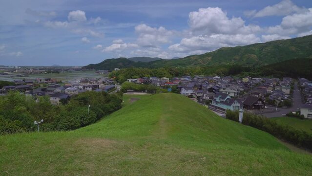 view of a countryside from ancient tomb of Saga prefecture from hill, Japan. Without sounds