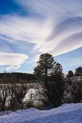 Dramatic clouds over a snowy winter wonderland in Nederland, Colorado - Rocky mountains in the winter