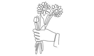 Continuous line of hand holding flower