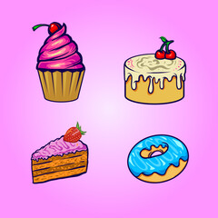 set of cakes and sweets