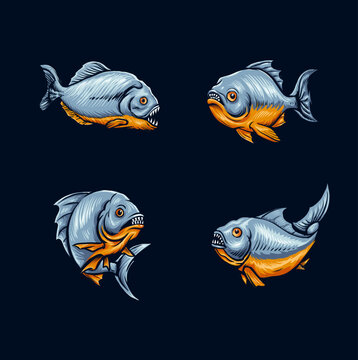 set of fish piranha