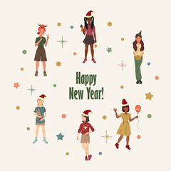 Traditional winter holiday celebration. Hand drawn Vector illustration