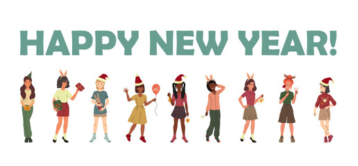 Traditional winter holiday celebration. Hand drawn Vector illustration