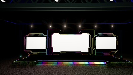 Futuristic 3D renderin Stage In ballroom view front