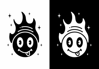 Illustration line art of emoticon tongue tattoo