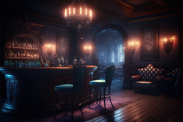 Bar at night illustration, generative ai