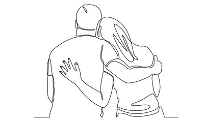 continuous line of loving couple hugging
