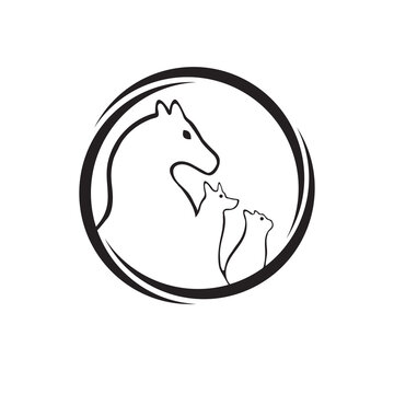 Care horse , cat and dog animal logo design . icon logo . silhouette logo 