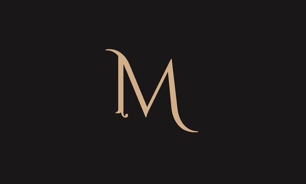 Alphabet M illustration monogram vector logo design in silver color and black background.
