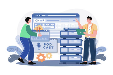 Man Hosting Podcast Illustration concept on white background