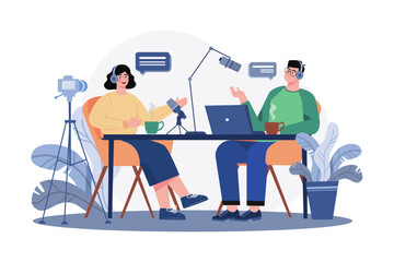 Podcast Interview Illustration concept on white background