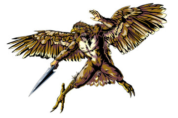 ゲームの怪物「ワーホーク」bird man on white background