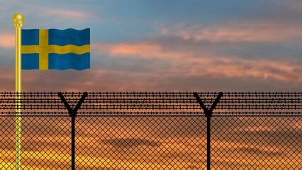 Sweden flag waving on defence border