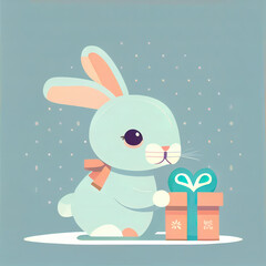 Cute rabbit with present box, Generative AI