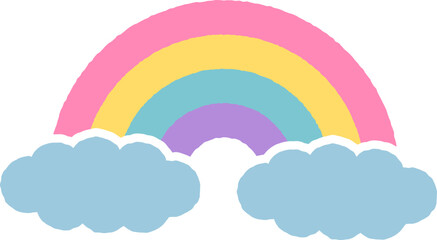 四色の虹と雲のシンプルなアイコンイラスト