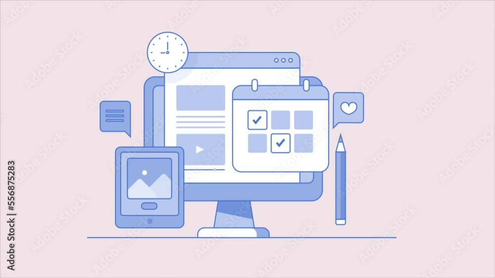 Poster social media management and calendar software tool on screen, managing content post schedule and pro