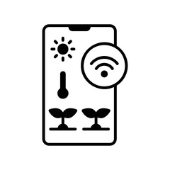 Smart garden app icon on smartphone to set watering, temperature and fertilization
