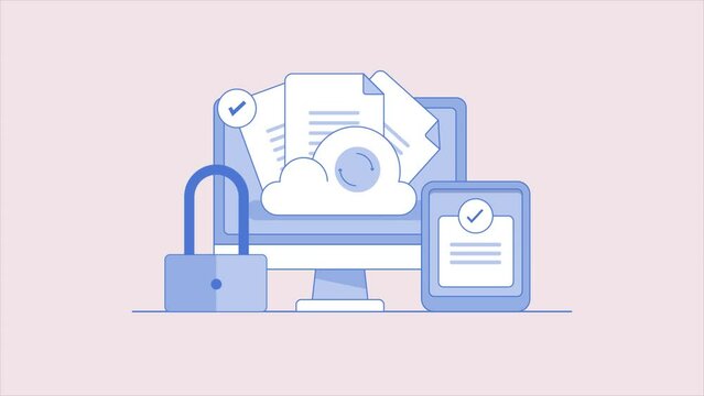 Secure cloud storage application backup and sync file and online document, access from multiple devices, cloud computing animation concept.