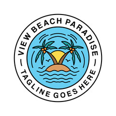 Premium Monoline View Beach Logo Design Emblem Vector illustration Summer Ocean badge symbol icon