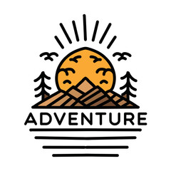 Premium Monoline View Mountain vintage Logo Design Emblem Vector illustration Adventure badge symbol icon