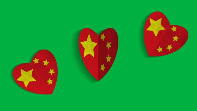moving Chinese heart on green screen with realistic shadow. concept for national holiday, national events and pride for nation.