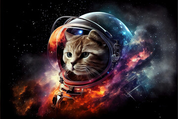 cat astronaut in spacesuit digital art, animal,generative ai