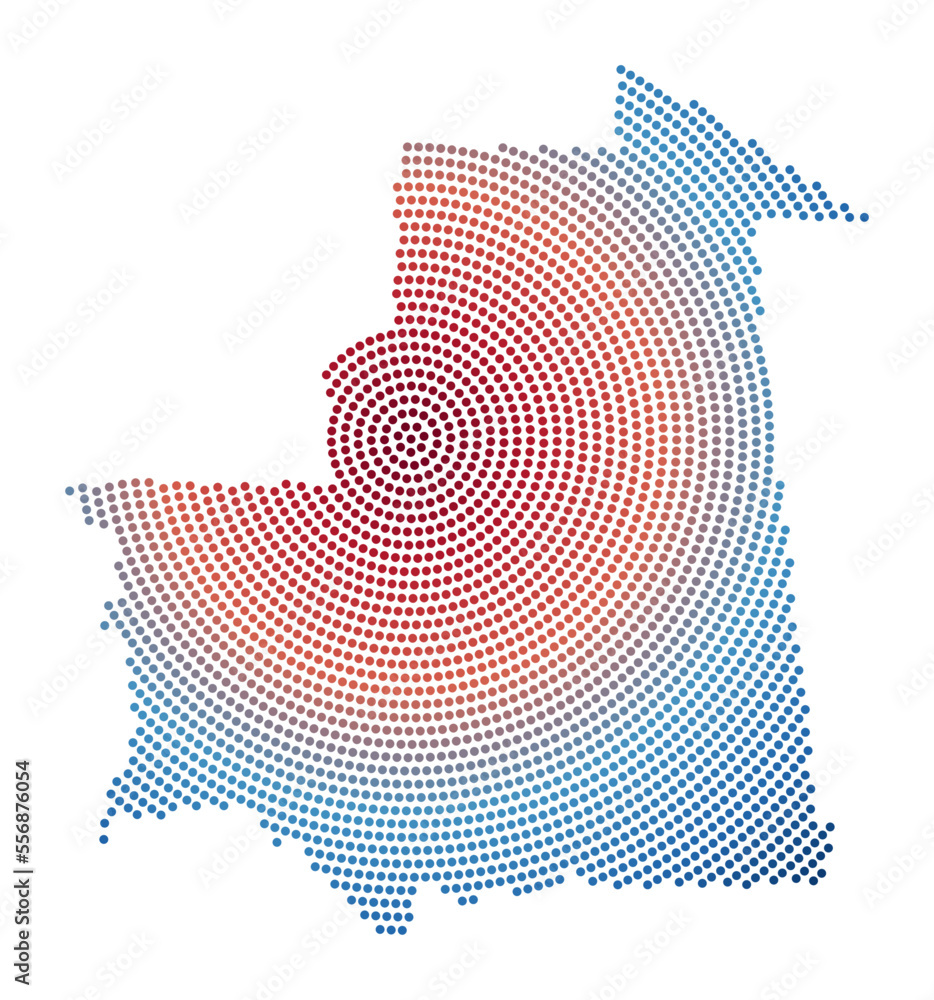 Poster mauritania dotted map. digital style shape of mauritania. tech icon of the country with gradiented d