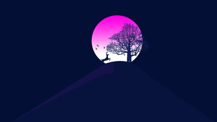 moon in the night with Deer