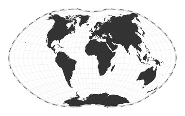 Vector world map. Ginzburg IV projection. Plain world geographical map with latitude and longitude lines. Centered to 0deg longitude. Vector illustration.