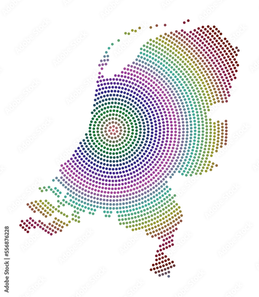 Poster netherlands dotted map. digital style shape of netherlands. tech icon of the country with gradiented