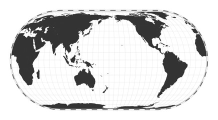 Vector world map. Eckert IV projection. Plain world geographical map with latitude and longitude lines. Centered to 180deg longitude. Vector illustration.
