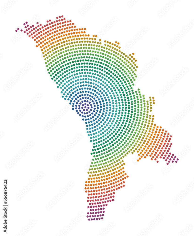 Poster moldova dotted map. digital style shape of moldova. tech icon of the country with gradiented dots. p