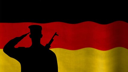 German soldier saluting the blur waving nation flag in slow motion animation. concept for national holiday, events and pride for nation. - Powered by Adobe