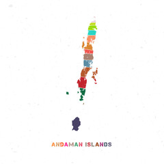 Fototapeta na wymiar Andaman Islands map design. Shape of the island with beautiful geometric waves and grunge texture. Charming vector illustration.